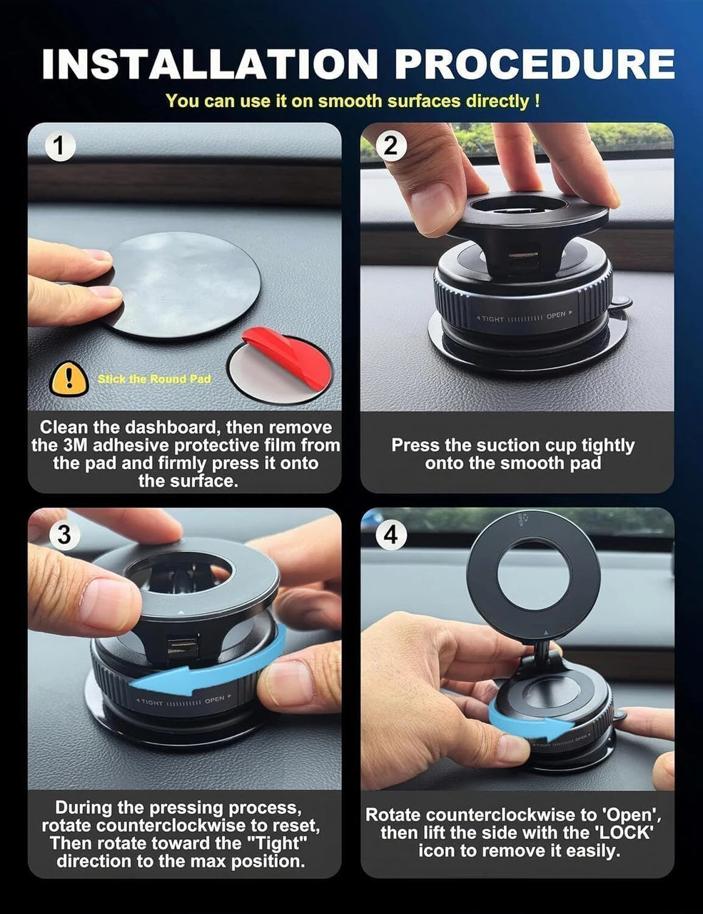Vacuum Magnetic Smartphones Holders for Your Car, 360° Adjustable Foldable Mobile Stand